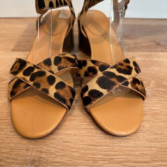 J. Crew Leopard Calf Hair Strap Chunky Heeled Sandals, Size 8.5 - Picture 6 of 11